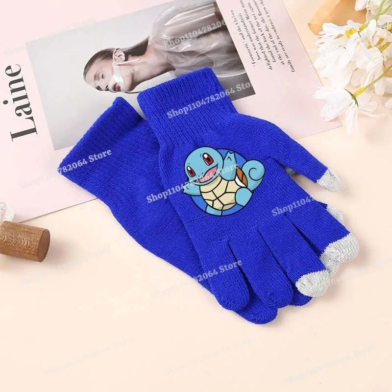 Pokemons Knitted Gloves Boys Girls Cartoon Anime Mittens Children's Autumn Winter Warm Touch Screen Mitts Glove Christmas Gifts