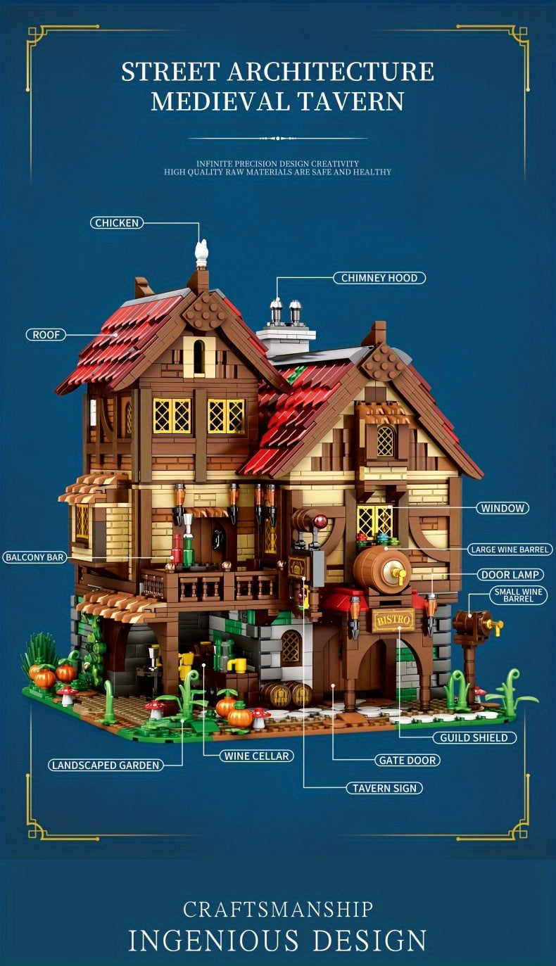 Retro Tavern Building Blocks - DIY Creative Educational Assembly Toys for Family Festival, Decorations, and Holiday Gifts - Perfect for Thanksgiving Day and Christmas Celebrations
