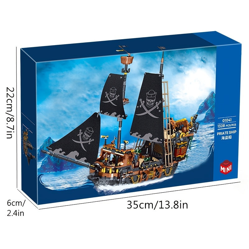 1328PCS Pirate Ship Adventure Creative Ship Island Storm Ship Flagship Movie Building Block Model Suitable For Children/ Adult, Collection Building Blocks, Halloween/Thanksgiving Day/Christmas gift
