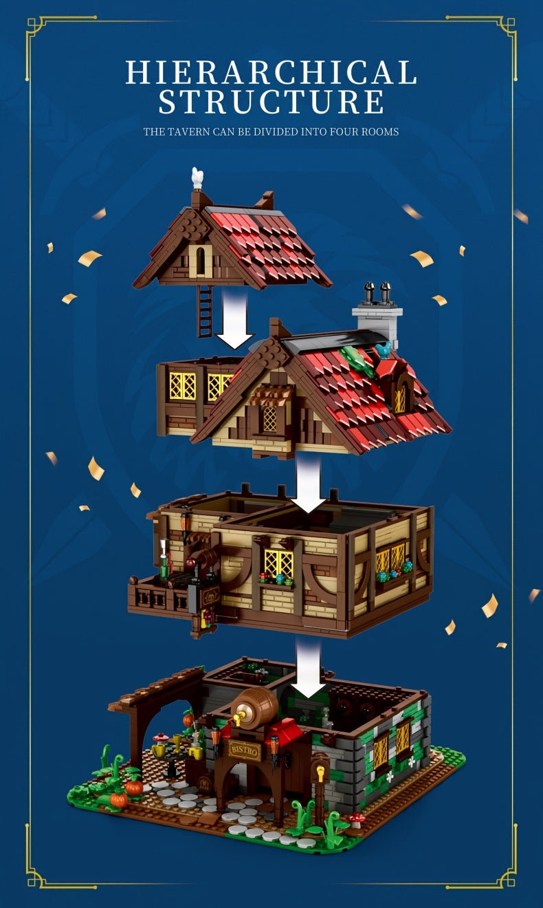 Retro Tavern Building Blocks - DIY Creative Educational Assembly Toys for Family Festival, Decorations, and Holiday Gifts - Perfect for Thanksgiving Day and Christmas Celebrations