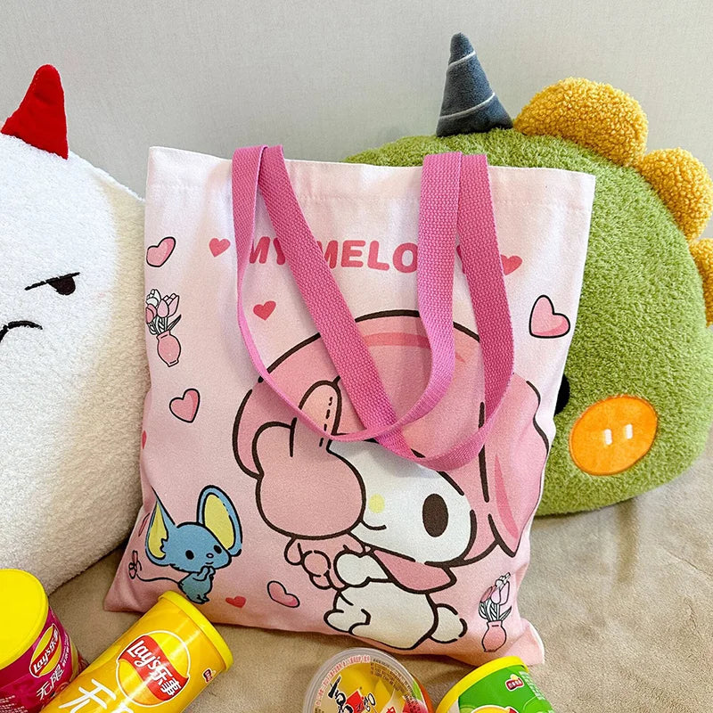 Sanrio Canvas Bag Kuromi Hello kitty Cinnamoroll Women's Shoulder Bags Casual Light And Large Capacity Shopping Bag Gift Toy