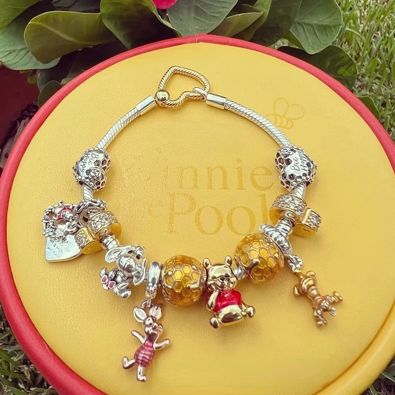 New 925 Sterling Silver Miniso Mickey Minnie Vinnie Charm of ley 925 Chain Beaded Fit Original Bracelet Bangle DIY Lady Jewelry