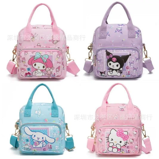 Cute Sanrio Hello Kitty Leather Women's Messenger Bag Cartoon Kuromi Melody Cinnamoroll Versatile Student Shoulder Crossbody bag
