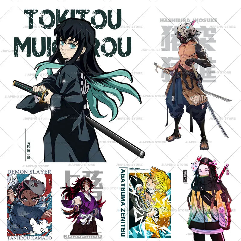 Demon Slayer 3 T shirts Stickers Nezuko Zenitsu Hot Anime Iron on Patches Heat Transfers Vinyl For Clothes Cool Tanjirou Printed