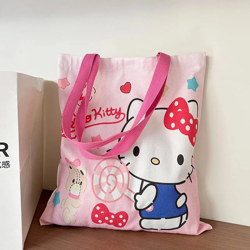 Sanrio Canvas Bag Kuromi Hello kitty Cinnamoroll Women's Shoulder Bags Casual Light And Large Capacity Shopping Bag Gift Toy