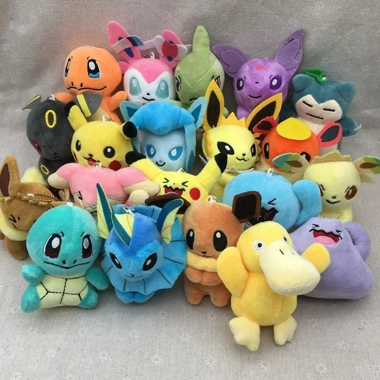 21PCs/set Pokemon Charmander Eevee Plush Doll Pendant Stuffed Bulbasaur Squirtle Pendant Plush Keychain