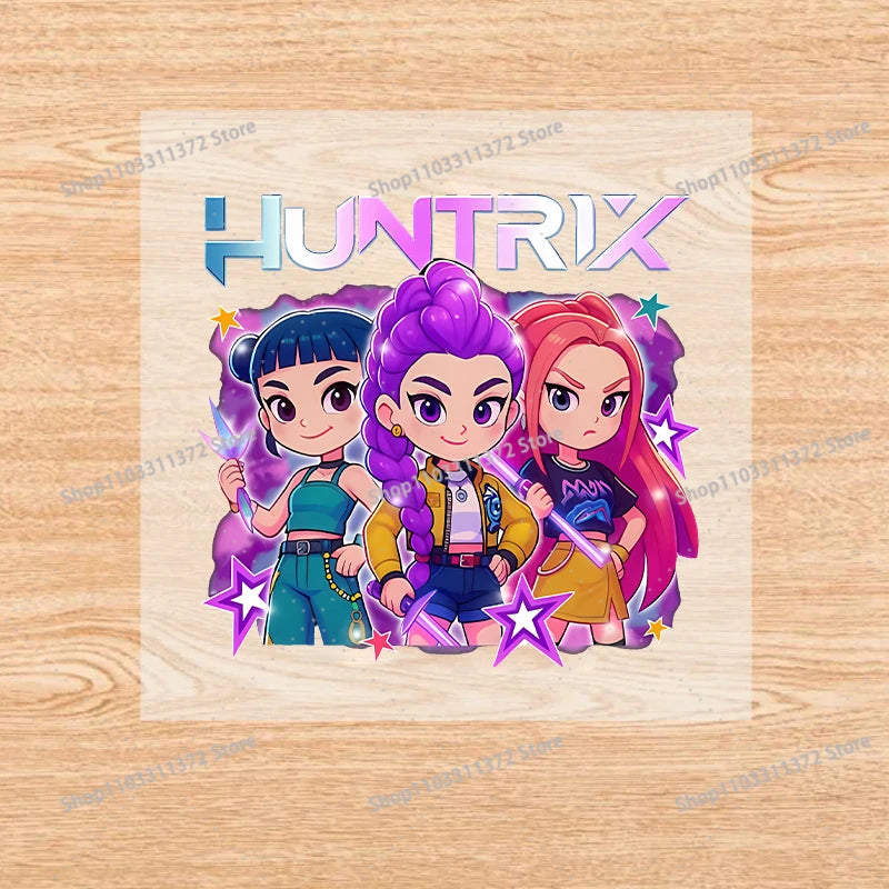 Move K-Pop Demon Hunters Iron on Patches Cute Cartoon Handbag Clothing Decals Fashion Heat Transfer Stickers Kawaii DIY Clothes