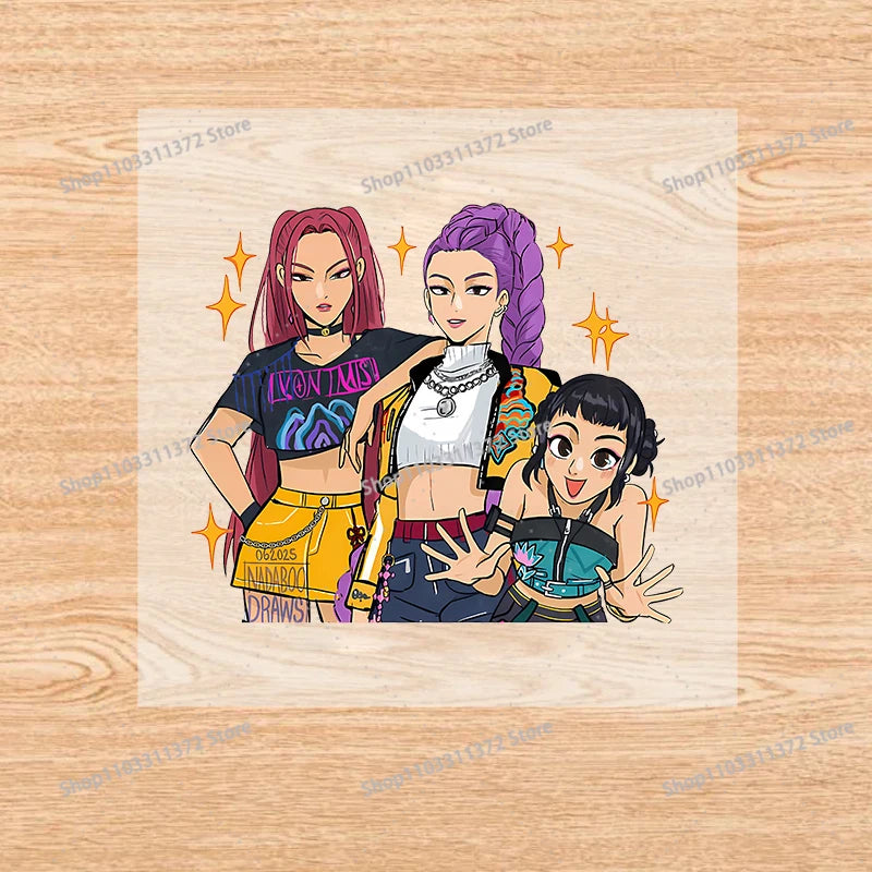 Move K-Pop Demon Hunters Iron on Patches Cute Cartoon Handbag Clothing Decals Fashion Heat Transfer Stickers Kawaii DIY Clothes