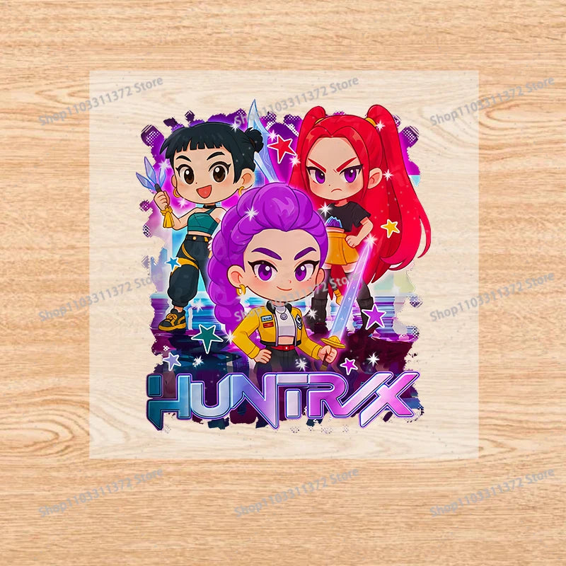 Move K-Pop Demon Hunters Iron on Patches Cute Cartoon Handbag Clothing Decals Fashion Heat Transfer Stickers Kawaii DIY Clothes