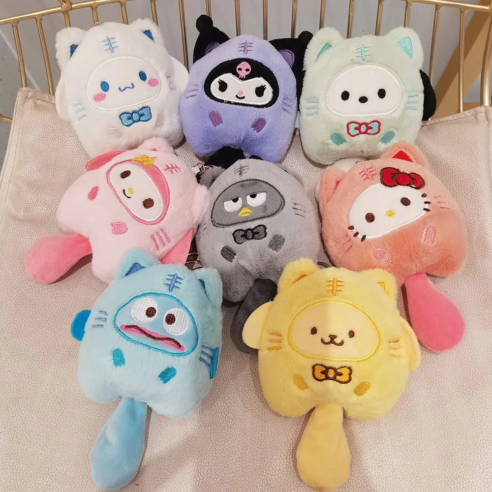 Sanrio Plush Keychain Hello Kitty MyMelody Kuromi Cinnamoroll Cartoon Animal Stuffed School Bag Pendant Backpack Decoration Doll