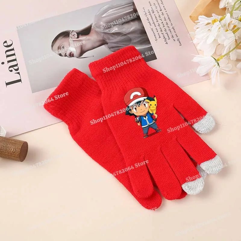 Pokemons Knitted Gloves Boys Girls Cartoon Anime Mittens Children's Autumn Winter Warm Touch Screen Mitts Glove Christmas Gifts