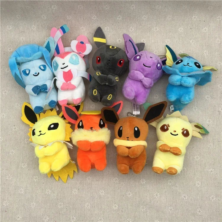 21PCs/set Pokemon Charmander Eevee Plush Doll Pendant Stuffed Bulbasaur Squirtle Pendant Plush Keychain