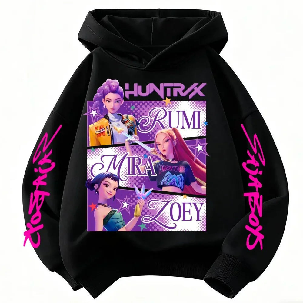 Demon Hunter Girl Hoodie, Fantasy Themed Sweatshirt for Girls, Trendy Casual Outfit, Cute Witch Hunter Graphic Top