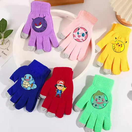 Pokemons Knitted Gloves Boys Girls Cartoon Anime Mittens Children's Autumn Winter Warm Touch Screen Mitts Glove Christmas Gifts