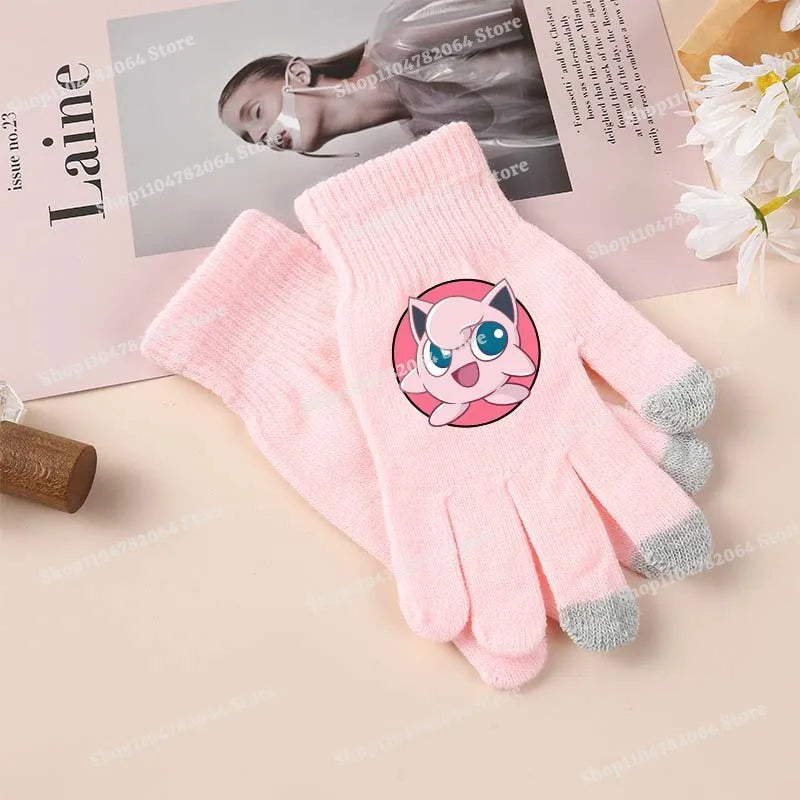 Pokemons Knitted Gloves Boys Girls Cartoon Anime Mittens Children's Autumn Winter Warm Touch Screen Mitts Glove Christmas Gifts
