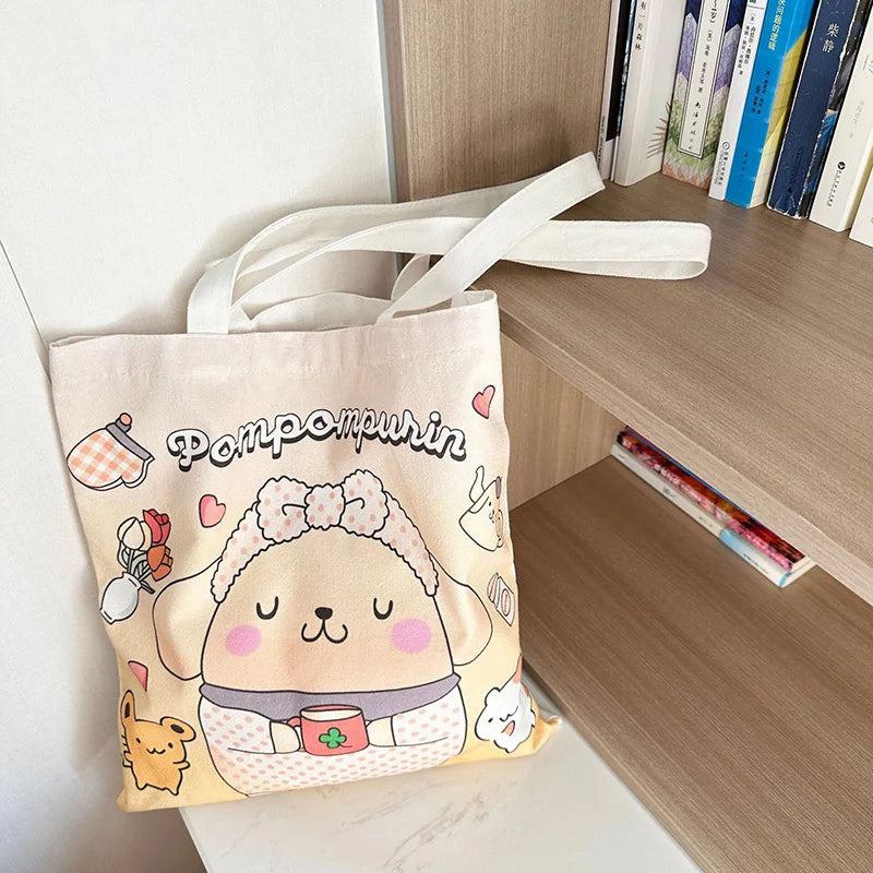 Sanrio Canvas Bag Kuromi Hello kitty Cinnamoroll Women's Shoulder Bags Casual Light And Large Capacity Shopping Bag Gift Toy