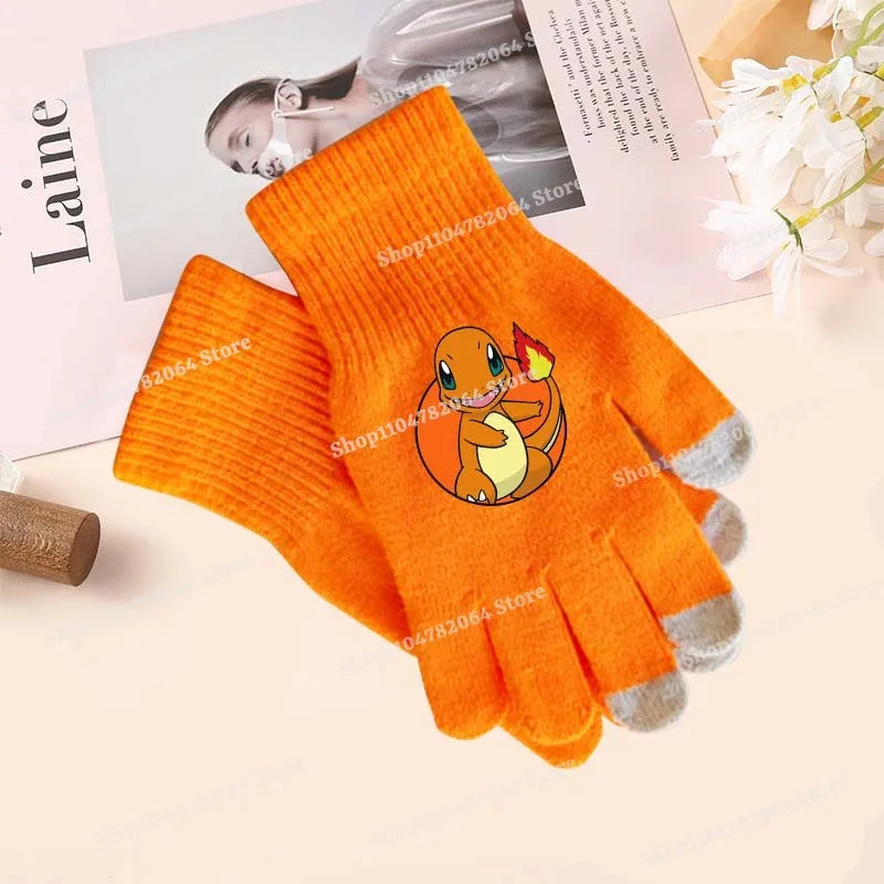 Pokemons Knitted Gloves Boys Girls Cartoon Anime Mittens Children's Autumn Winter Warm Touch Screen Mitts Glove Christmas Gifts