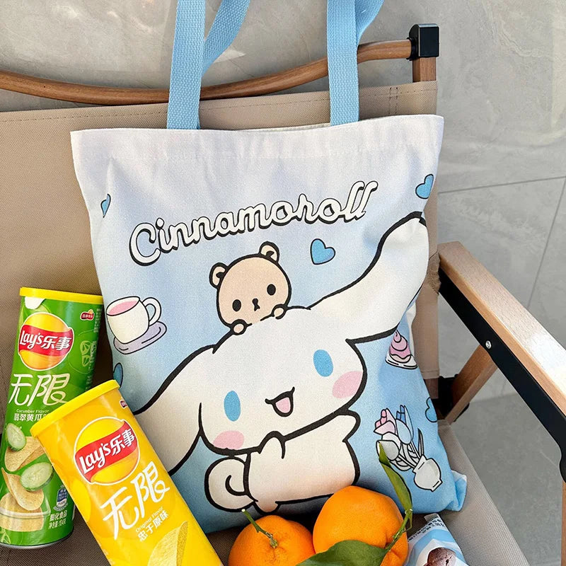 Sanrio Canvas Bag Kuromi Hello kitty Cinnamoroll Women's Shoulder Bags Casual Light And Large Capacity Shopping Bag Gift Toy