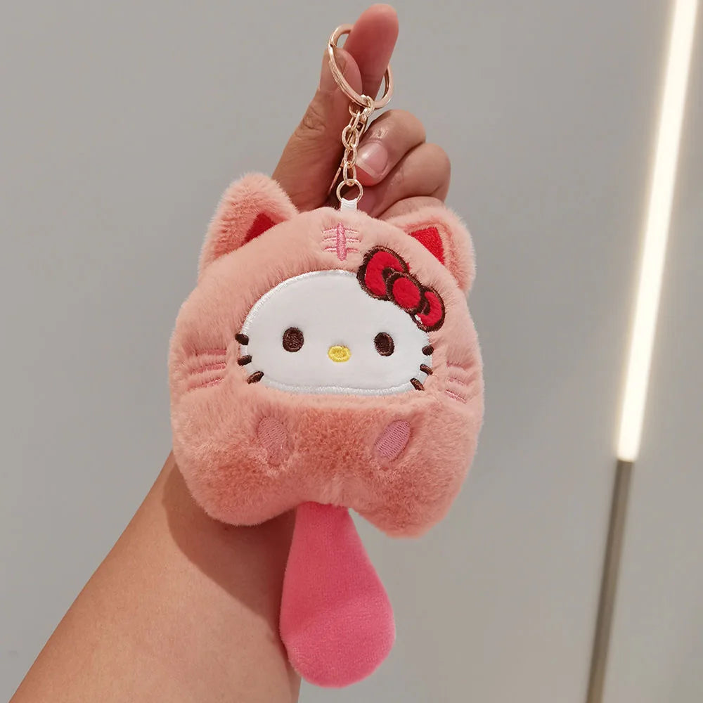 Sanrio Plush Keychain Hello Kitty MyMelody Kuromi Cinnamoroll Cartoon Animal Stuffed School Bag Pendant Backpack Decoration Doll