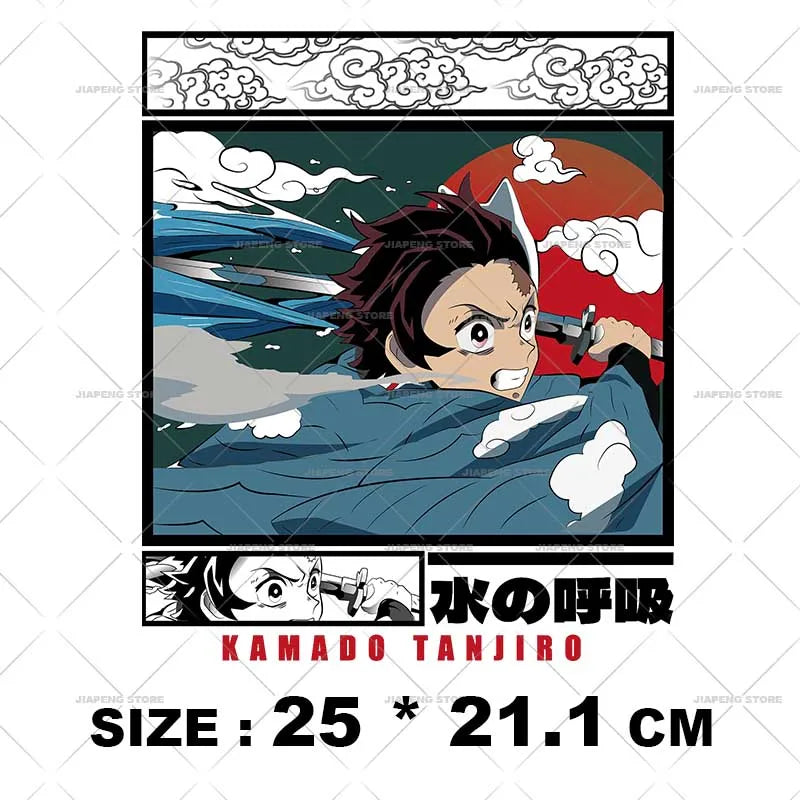 Demon Slayer 3 T shirts Stickers Nezuko Zenitsu Hot Anime Iron on Patches Heat Transfers Vinyl For Clothes Cool Tanjirou Printed