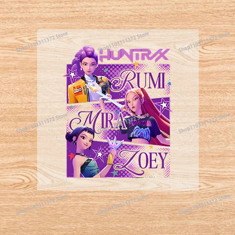 Move K-Pop Demon Hunters Iron on Patches Cute Cartoon Handbag Clothing Decals Fashion Heat Transfer Stickers Kawaii DIY Clothes