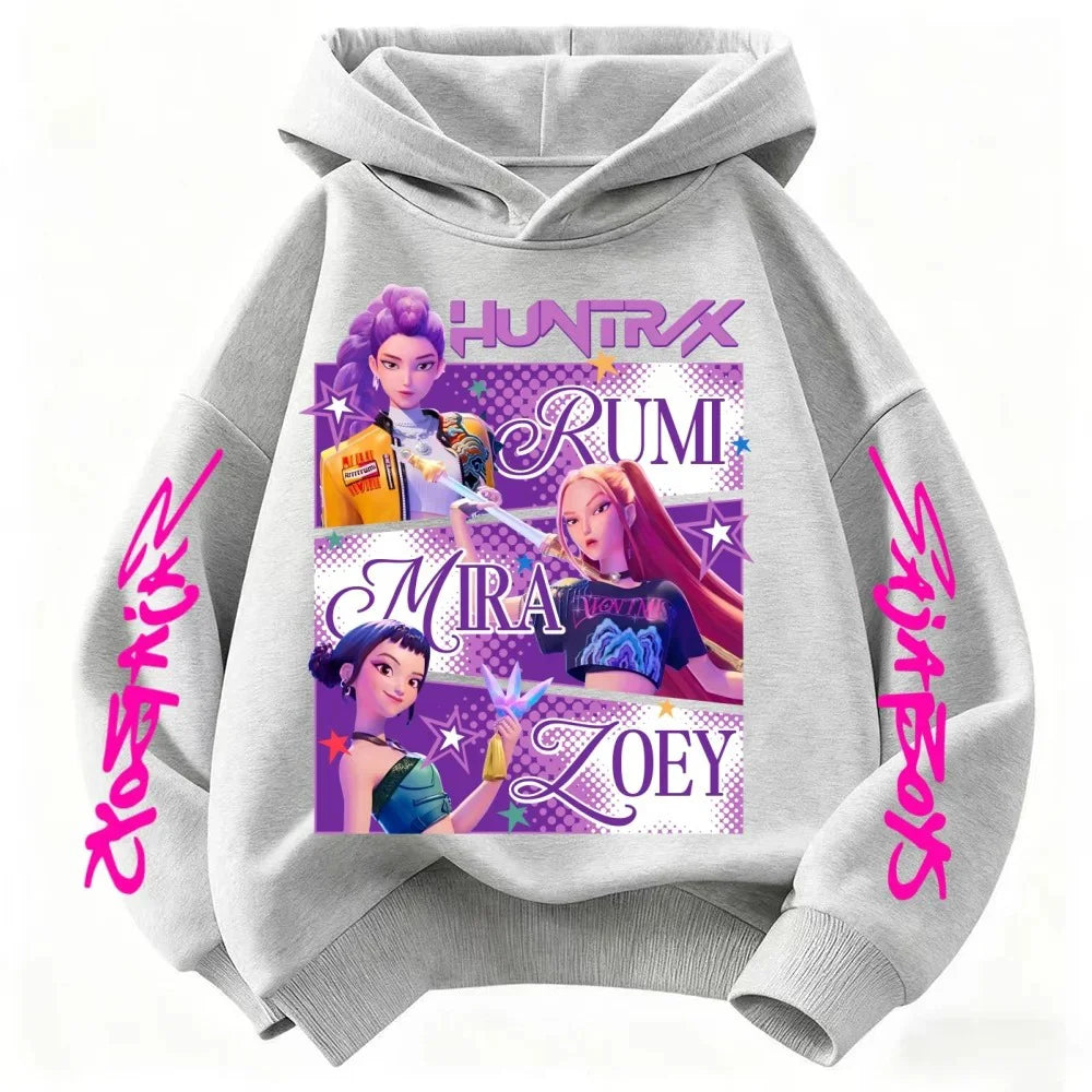 Demon Hunter Girl Hoodie, Fantasy Themed Sweatshirt for Girls, Trendy Casual Outfit, Cute Witch Hunter Graphic Top