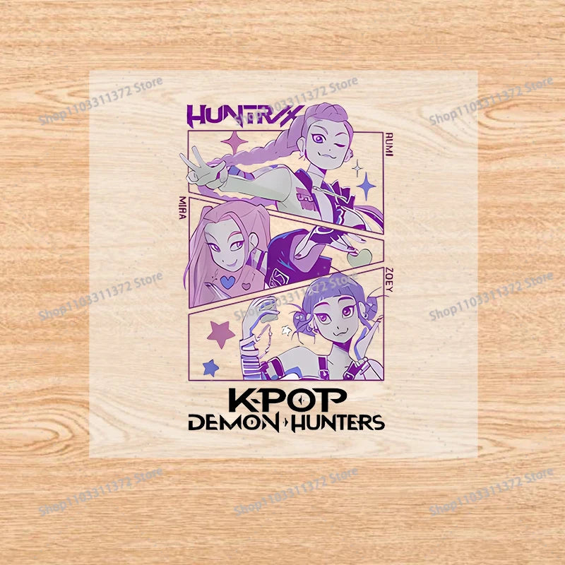 Move K-Pop Demon Hunters Iron on Patches Cute Cartoon Handbag Clothing Decals Fashion Heat Transfer Stickers Kawaii DIY Clothes
