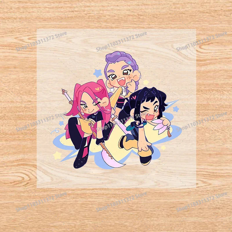 Move K-Pop Demon Hunters Iron on Patches Cute Cartoon Handbag Clothing Decals Fashion Heat Transfer Stickers Kawaii DIY Clothes