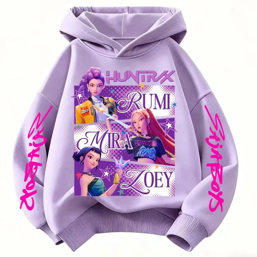 Demon Hunter Girl Hoodie, Fantasy Themed Sweatshirt for Girls, Trendy Casual Outfit, Cute Witch Hunter Graphic Top