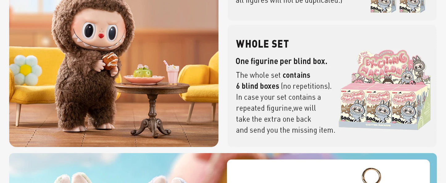 Cute LABUBU Plush Keychain Blind Box from Tasty Macarons Series by POP MART Soft Stuffed Animal Doll for Collectors Random