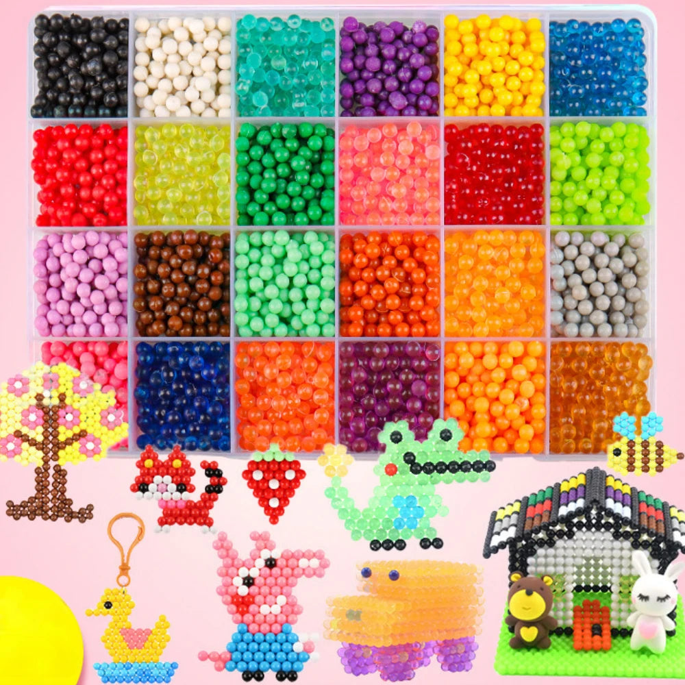 1000 Pcs/box DIY Water Spray Magic Beads Handmade Toy Set Children's Color Crystal Beads Puzzle Craft Kit Gift Variety Bean Toys