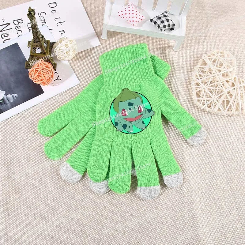 Pokemons Knitted Gloves Boys Girls Cartoon Anime Mittens Children's Autumn Winter Warm Touch Screen Mitts Glove Christmas Gifts