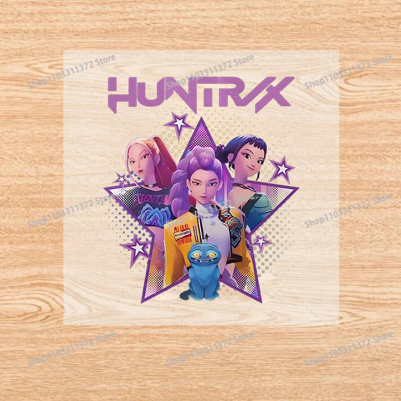 Move K-Pop Demon Hunters Iron on Patches Cute Cartoon Handbag Clothing Decals Fashion Heat Transfer Stickers Kawaii DIY Clothes