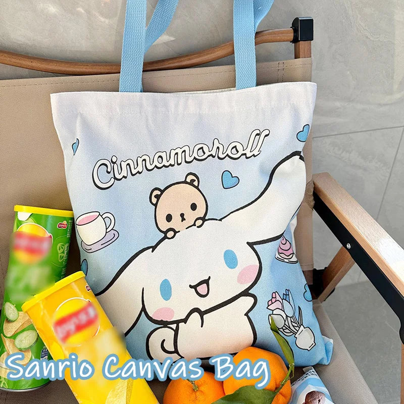 Sanrio Canvas Bag Kuromi Hello kitty Cinnamoroll Women's Shoulder Bags Casual Light And Large Capacity Shopping Bag Gift Toy