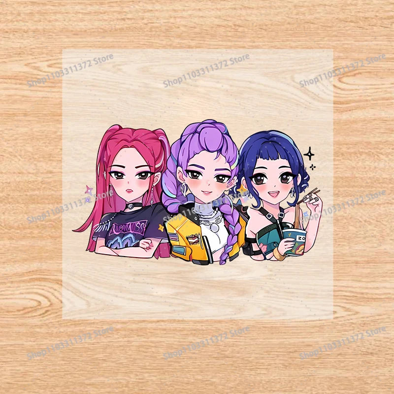 Move K-Pop Demon Hunters Iron on Patches Cute Cartoon Handbag Clothing Decals Fashion Heat Transfer Stickers Kawaii DIY Clothes