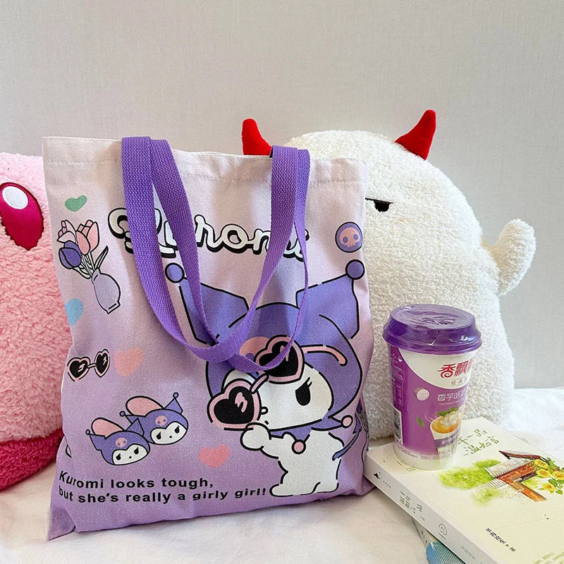 Sanrio Canvas Bag Kuromi Hello kitty Cinnamoroll Women's Shoulder Bags Casual Light And Large Capacity Shopping Bag Gift Toy