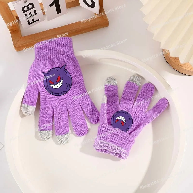 Pokemons Knitted Gloves Boys Girls Cartoon Anime Mittens Children's Autumn Winter Warm Touch Screen Mitts Glove Christmas Gifts