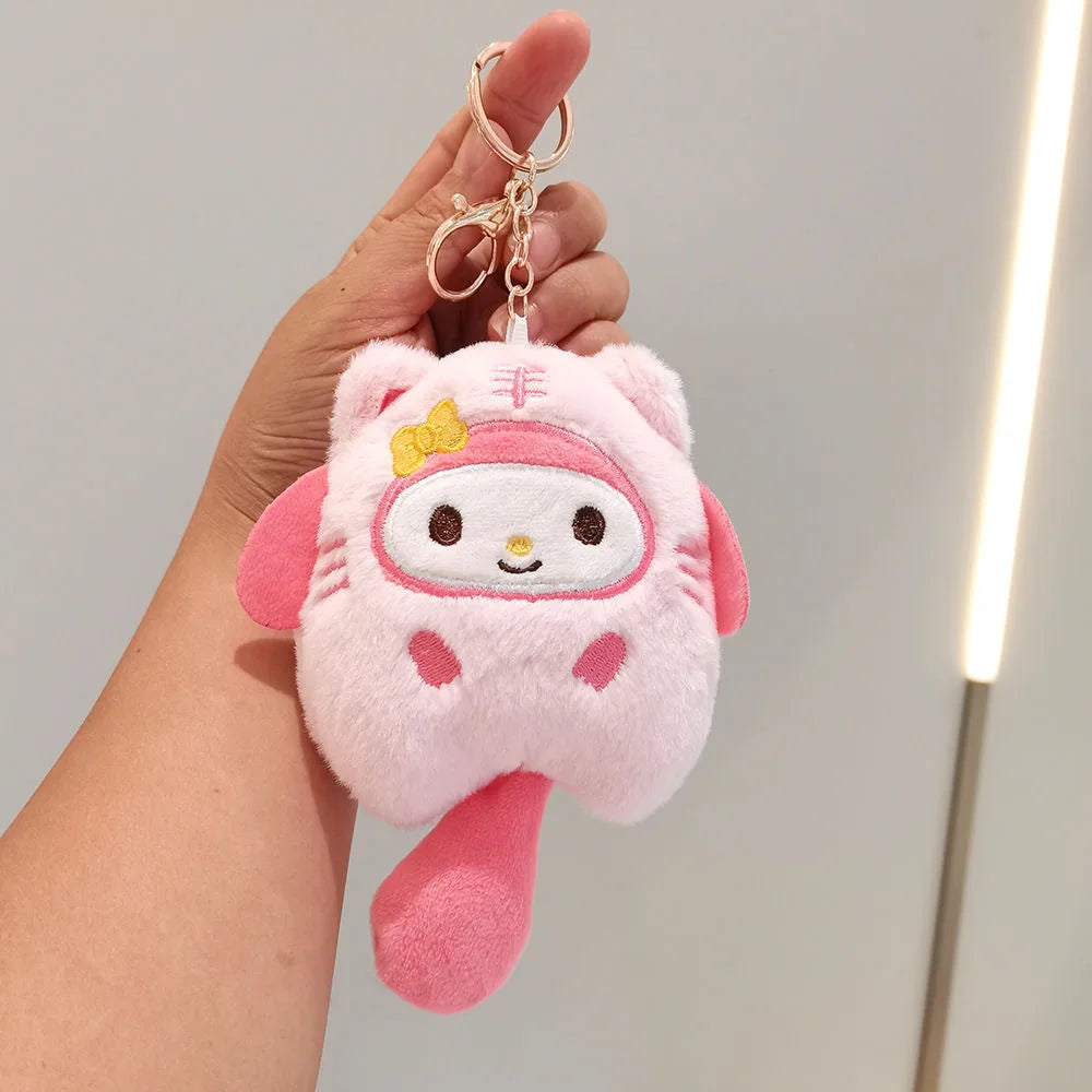 Sanrio Plush Keychain Hello Kitty MyMelody Kuromi Cinnamoroll Cartoon Animal Stuffed School Bag Pendant Backpack Decoration Doll