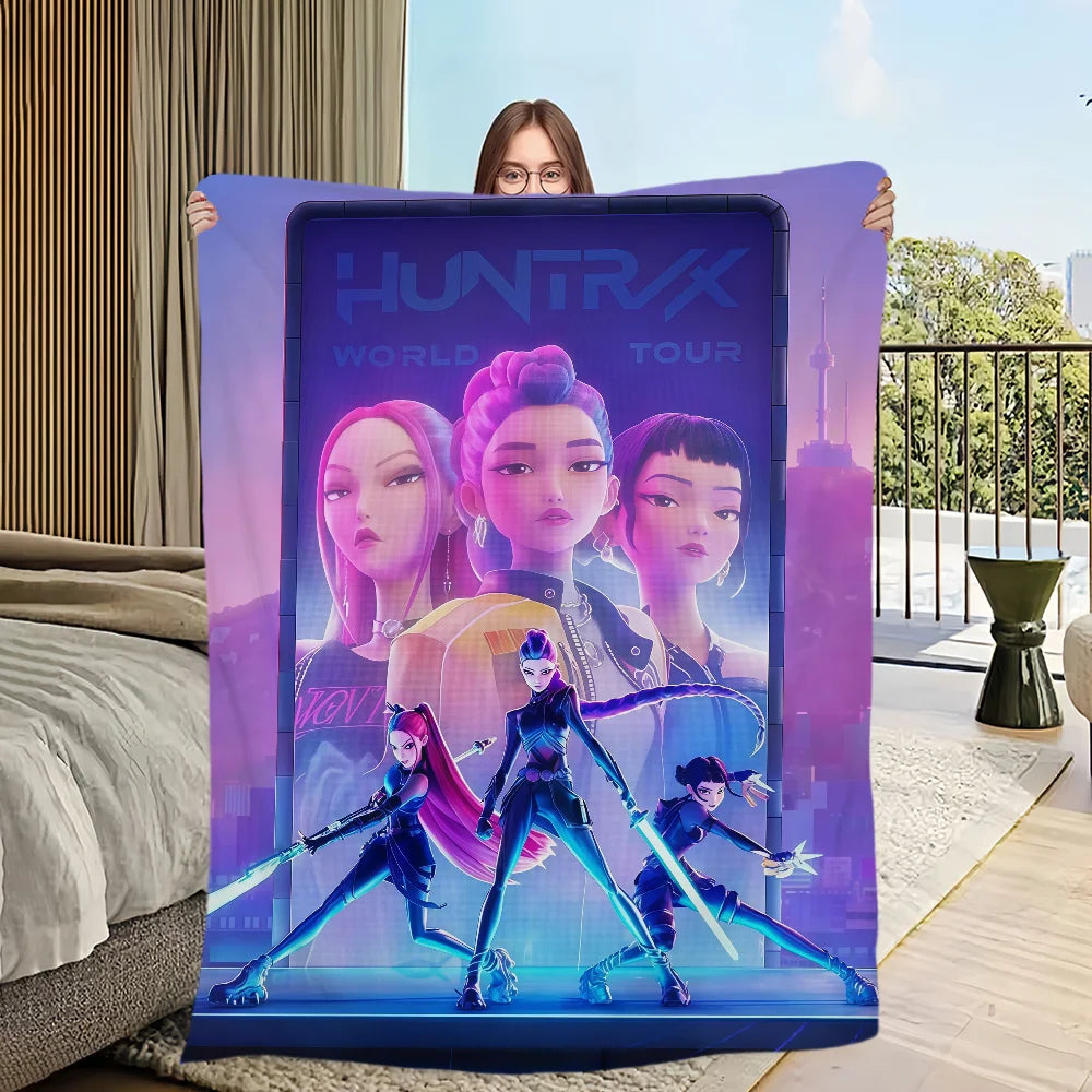 Blanket KPop warm soft Demon plush blanket for sofa living room office bedroom travel Hunters gift Flannel