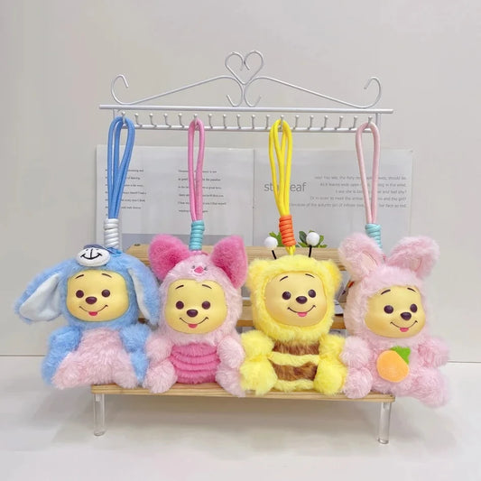 Anime Cartoon 12cm Winnie Pooh Hand Rope Series Plush Keychain Pendant Cute Doll Accessories Trendy Christmas Birthday Toys Gift