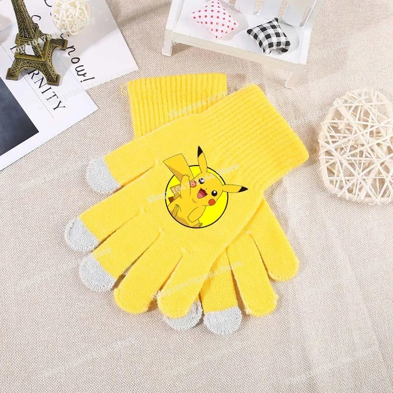 Pokemons Knitted Gloves Boys Girls Cartoon Anime Mittens Children's Autumn Winter Warm Touch Screen Mitts Glove Christmas Gifts