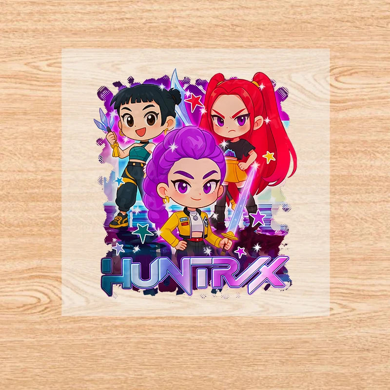 Move K-Pop Demon Hunters Iron on Patches Cute Cartoon Handbag Clothing Decals Fashion Heat Transfer Stickers Kawaii DIY Clothes