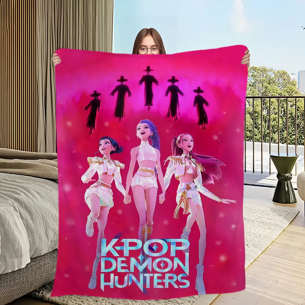 Blanket KPop warm soft Demon plush blanket for sofa living room office bedroom travel Hunters gift Flannel
