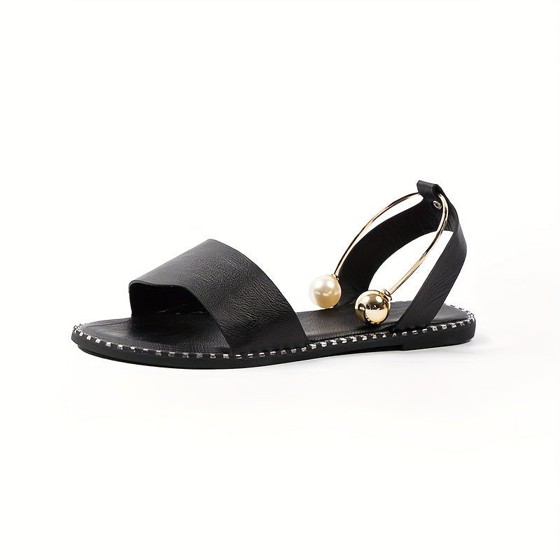 Women's Flat Sandals, Solid Color Beaded Beach Shoes, Slingback Slides for Koningsdag/King's Day